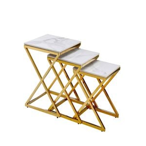 Elegant Collections Gold Bella Marble Side Table Set