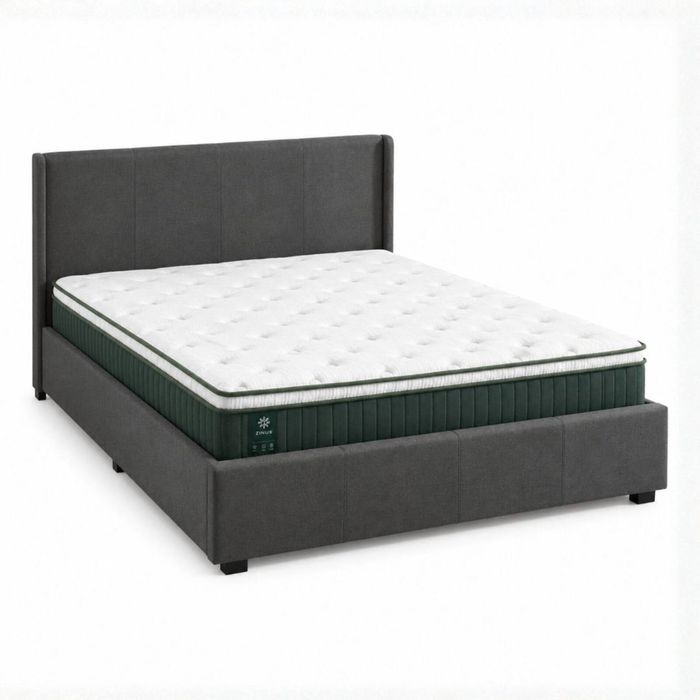 Zinus Queen Maddon Gas Lift Storage Bed Frame & Pocket Spring Mattress Set, Green Premium Euro Top