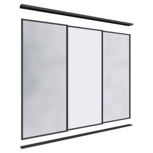 Lugna 2100 x 1801-2700mm Black 2 Mirror 1 Melamine Wardrobe Triple Sliding Doors