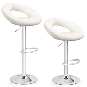 Costway 2x Swivel Kitchen Bar Stool Leather Dining Chairs-White