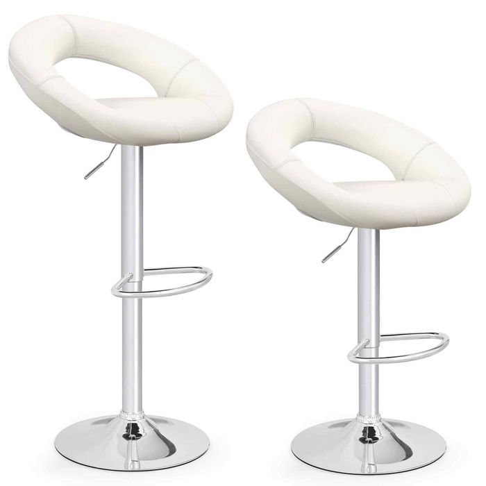 Costway 2x Swivel Kitchen Bar Stool Leather Dining Chairs-White