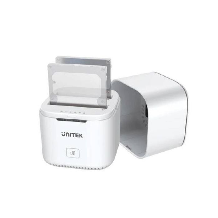 Unitek USB-C to 2.5in Dual SATA 6G Hard Disk Docking Station with Offline Clone AU 5V2A Power Adapter White