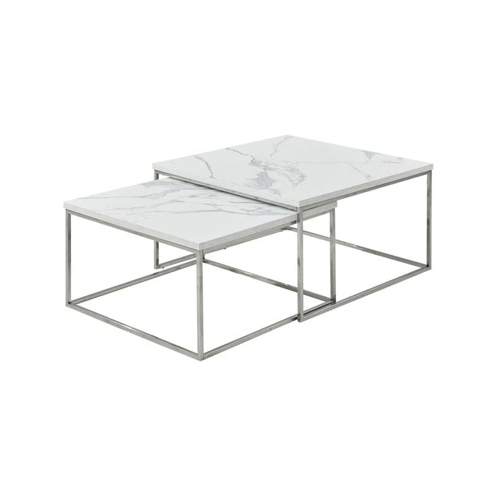 Karma  Square Coffee Table Set - Marble white