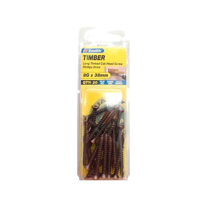 Zenith 8G x 38mm Florentine Bronze Timber Screw - 20 Pack