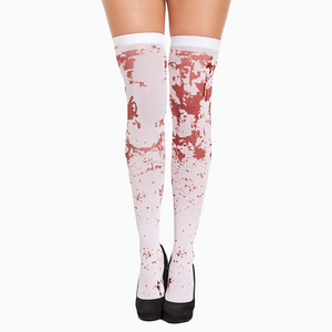 OVER THE KNEE SOCKS Fake Red Blood Stained Bloody Halloween Costume White Horror - White/Red | One Size | Polyester