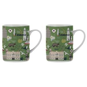 2PK Ashdene Land Down Under Tas Bone China Drinking Mug Green 370ml