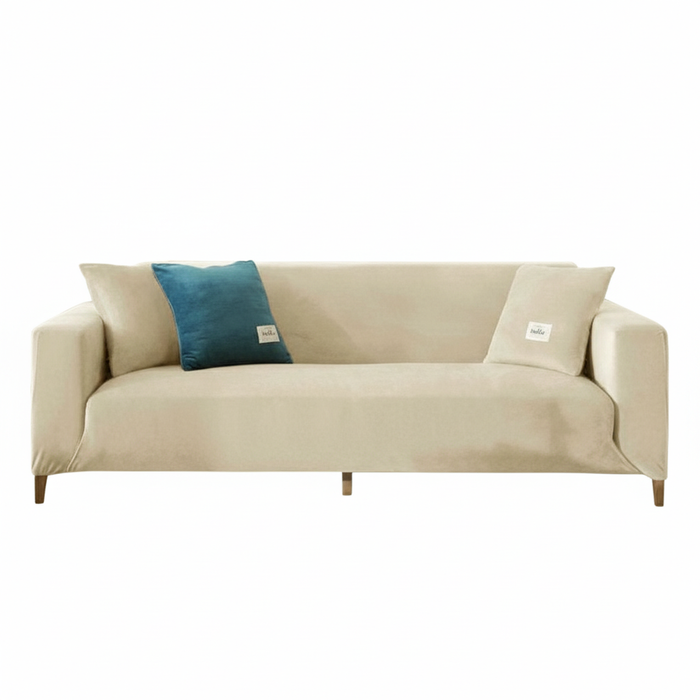 LushCovers Stretchable Quality Velvet Plush Sofa Pet Protect Elastic Lounge Couch Cover - 2 Seater - Beige