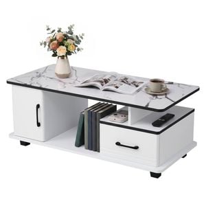 Artiss Coffee Table Marble Finish White