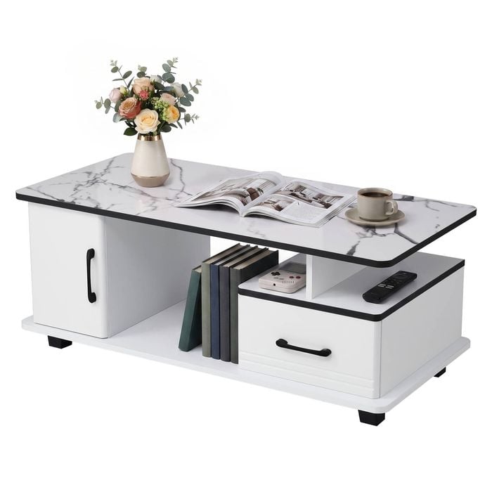 Artiss Coffee Table Marble Finish White