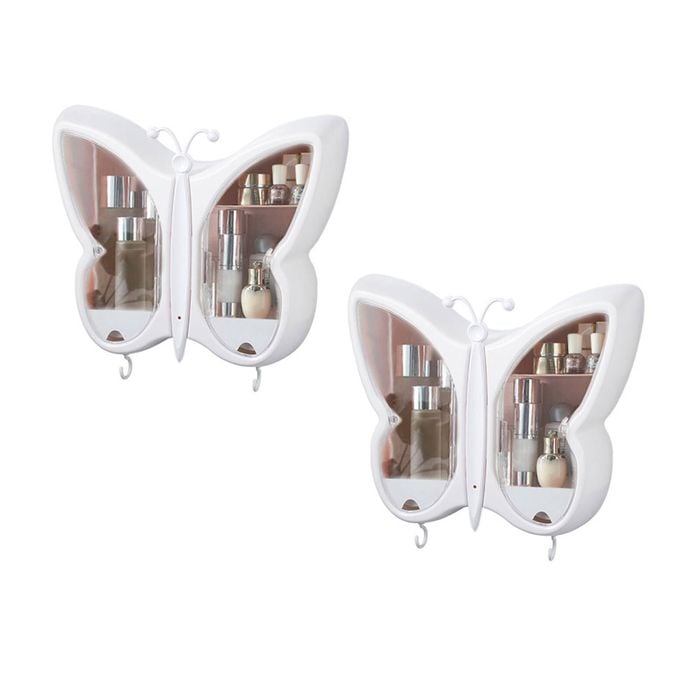 SOGA 2X White Butterfly Shape Wall-Mounted Makeup Organiser