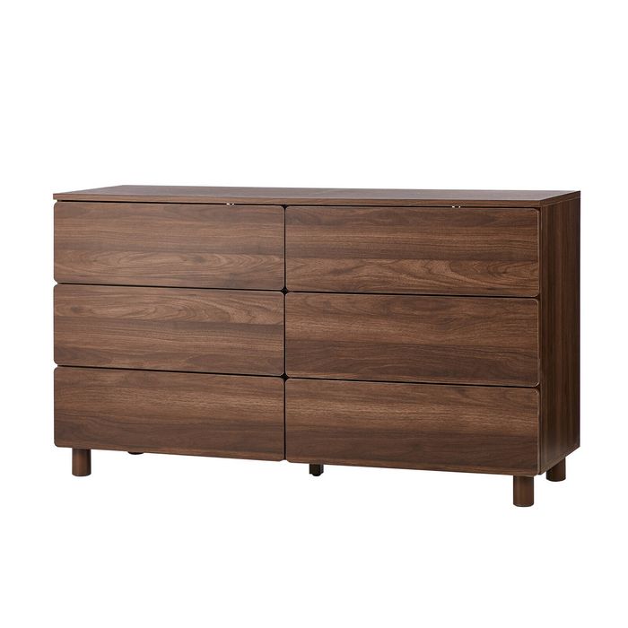Oikiture 6 Drawer Chest Of Drawers Dresser Lowboy Modern Storage Cabinet Walnut