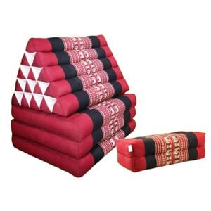 Jumbo Thai Triangle Pillow Three-Fold Day Bed with Arm/Leg Rest Block - Red
