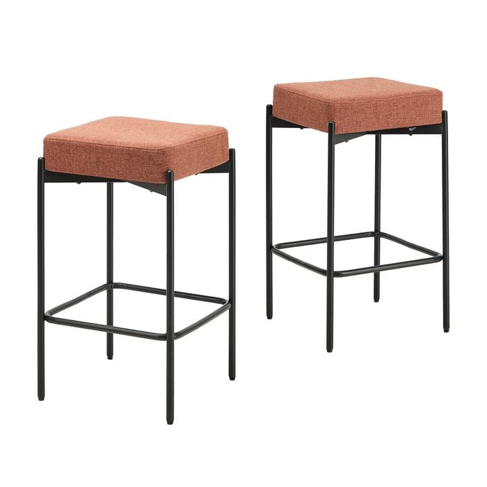 Oikiture 2x Bar Stools Kitchen Counter Stool Metal Orange