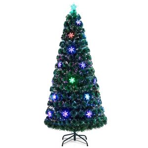 Costway 180cm Pre-Lit Fiber Optic Christmas Tree 220PVC Branch Tip-Green