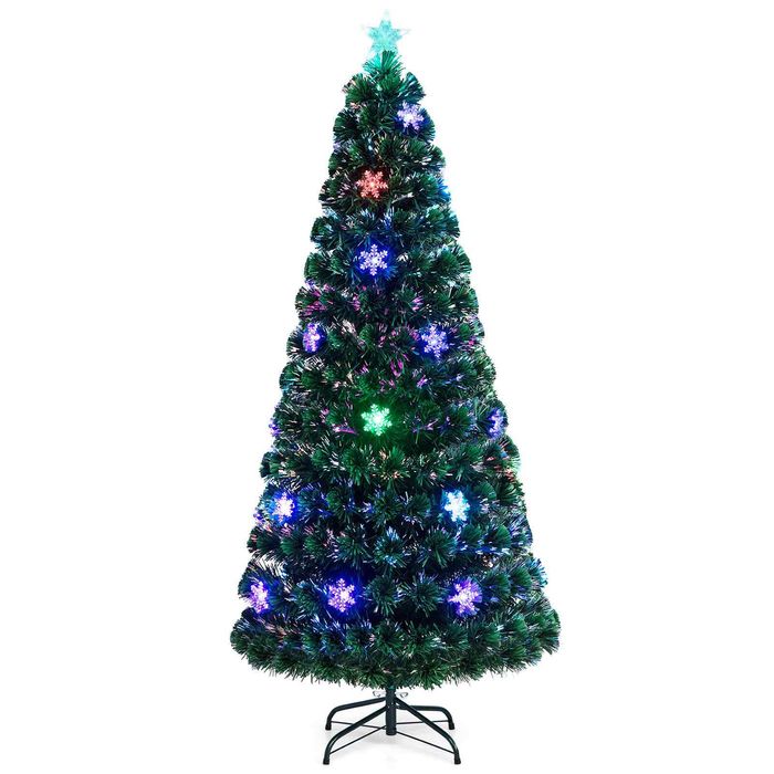 Costway 180cm Pre-Lit Fiber Optic Christmas Tree 220PVC Branch Tip-Green
