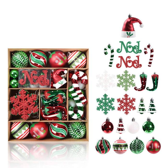 Catzon 70 Pcs Xmas Tree Ornaments Assorted Shapes-Red Green White
