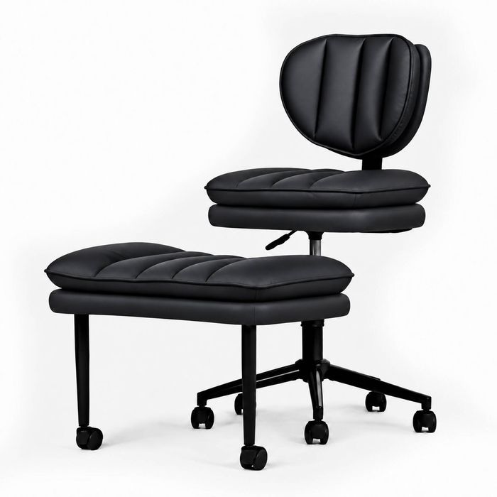 Advwin Cross-Legged Office Chair Meditation Kneeling Chair PU Leather Desk Chair Yoga Chair Black