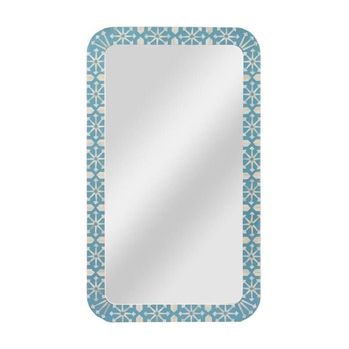 Belle Adina Bone Inlay Handcrafted Mirror 120x70cm - Aqua/White