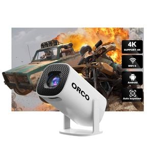 Mini Projector with WiFi 6 and Support 4K 1080P Auto Keystone 180° Rotatable Projector Portable