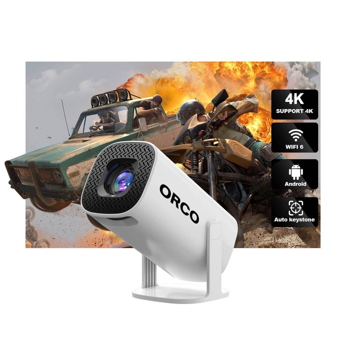 Mini Projector with WiFi 6 and Support 4K 1080P Auto Keystone 180° Rotatable Projector Portable