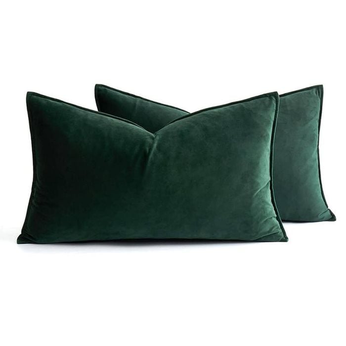 Catzon 2 Pcs Decorative Velvet Throw Pillow Covers Soild for Home Car 30X50cm-Dark Green