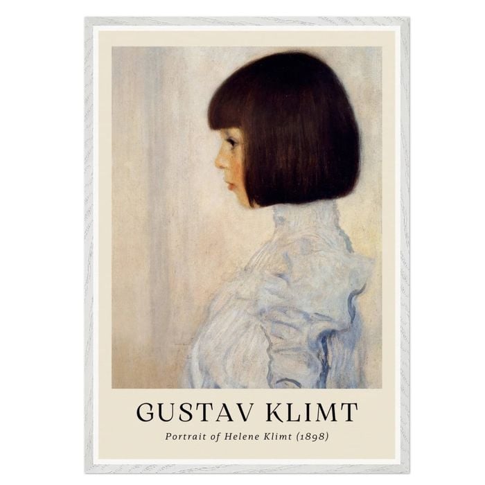 Galrie Gustav Klimt's Timeless Portrait of Helene Klimt - Art Nouveau Masterpiece Print, White Frame, 70 x 100cm (28 x 40inch)
