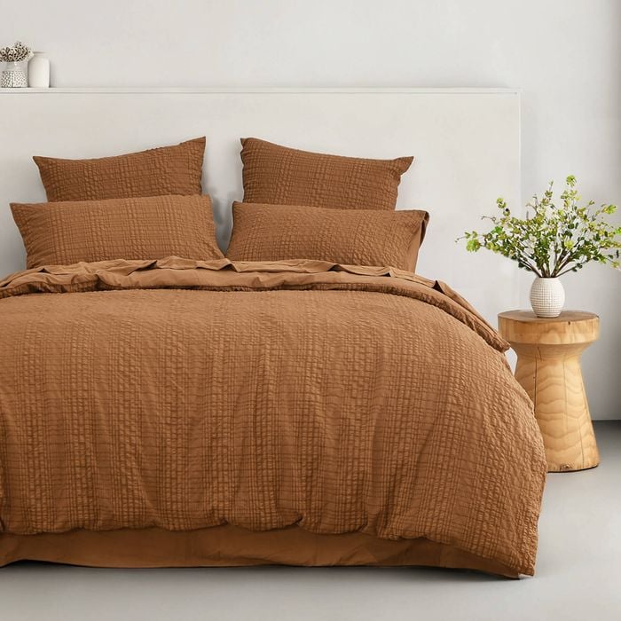 Dreamaker Ellis Seersucker Quilt Cover Set Rust Queen