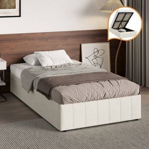 Oikiture Bed Frame King Single Gas Lift Storage Base Velvet FURB