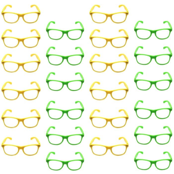 Green and Yellow Party Glasses with Clear Lenses – Fun 80s Australia Day or Costume Glasses (Set of 24)