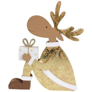 LVD Wooden Gifting Reindeer Christmas Holiday Decoration Large Gold/Brown