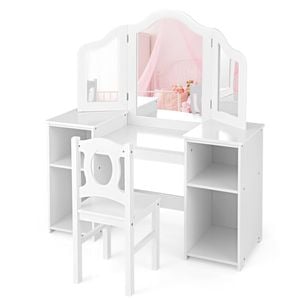 Costway 2-in-1 Kids Vanity Table And Chair Set Study Desk With Mirror White
