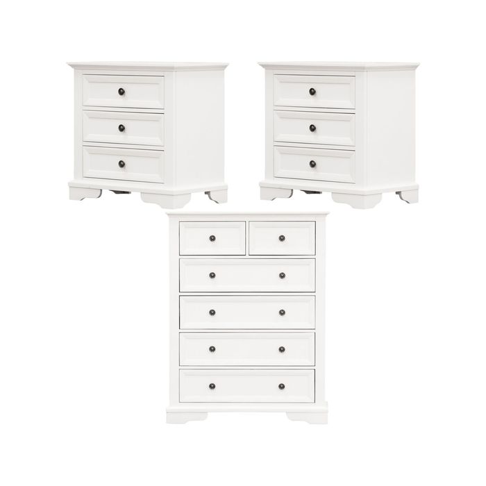 Celosia 2pc Bedside Tallboy 3pc Bedroom Set Nightstand Storage Cabinet - White