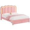Advwin Double Bed Frame with 2 Drawers and LED Light Charging Station Velvet Upholstered Adjustable Headboard Pink