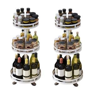 SOGA 2X 3 Tier White Steel Round Rotating Kitchen Countertop Organiser Shelf