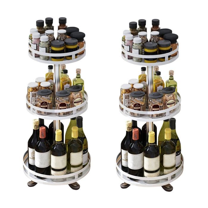 SOGA 2X 3 Tier White Steel Round Rotating Kitchen Countertop Organiser Shelf