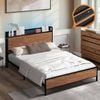 Oikiture Metal Bed Frame Queen Size LED Light USB Charge Storage Headboard