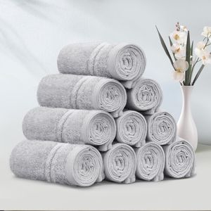 LINENOVA 10 Pack Cotton Face Towels-Silver