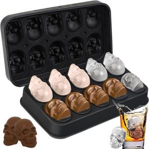 Catzon Skull Ice Cube Mold 3D 10-Cavity with Lid Reusable for Whiskey