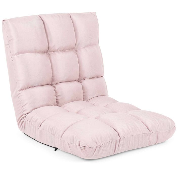 Costway Floor Chair Lazy Sofa Velvet Chaise Lounge Recliner Pink