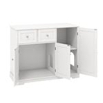 Costway 3-Door Wooden Cat Litter Box Enclosure Cabinet Sideboard White