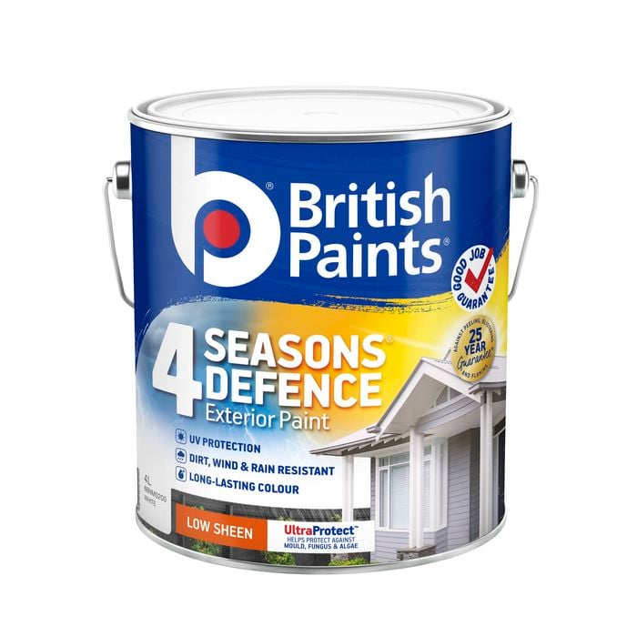 British Paints 4 Seasons Low Sheen White Exterior Paint - 4L