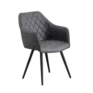 2x Dining Chair Wearproof Fabric Grey Colour Seam Grid Pattern