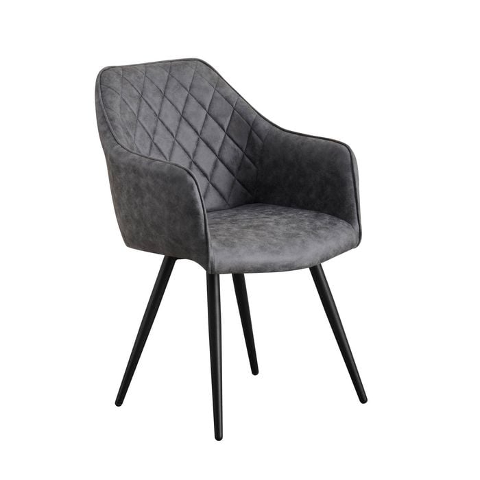 2x Dining Chair Wearproof Fabric Grey Colour Seam Grid Pattern