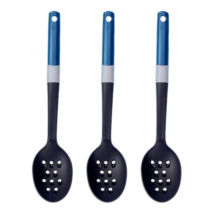 3PK Tasty Plastic Slotted Spoon Cooking Utensil 38cm Black/Blue