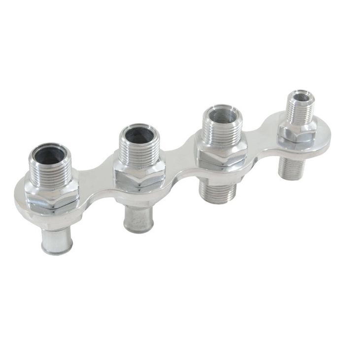 Cal Custom Polished Aluminium 4 Port A/C & Heater Bulkhead with 2 Push On Fittings