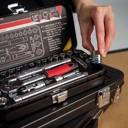 Socket set being looked at by person