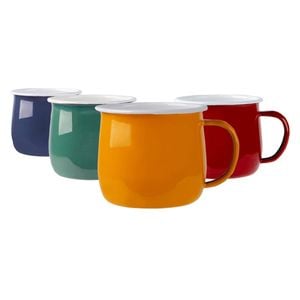 Argon Tableware 375ml Enamel Belly Mugs Set - 4 Colours - Metal Drinking Cups Coffee Teacup Mug Set Hot, Cold Drinks Cups