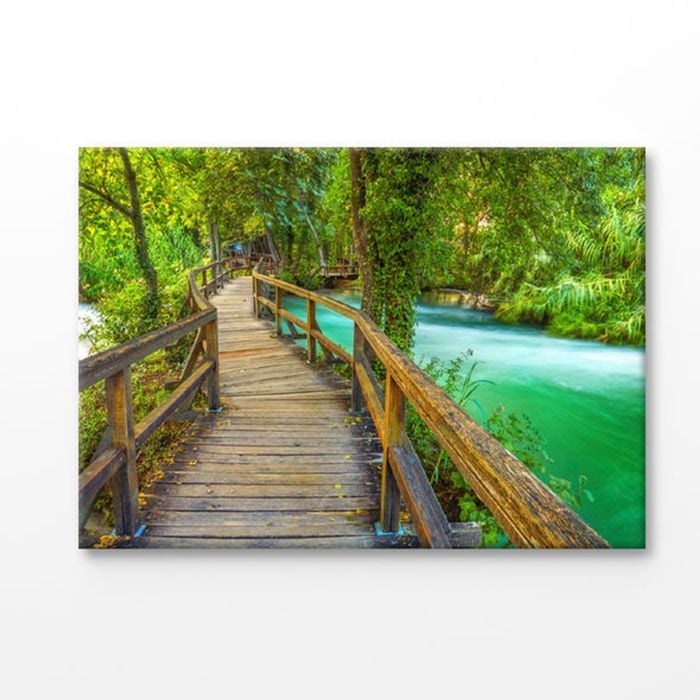 Wooden Pathway in To The Forest Print 100% Australian Made 75x50cm (Stretched Canvas)