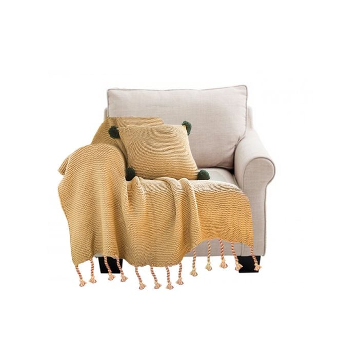 SOGA Coffee Tassel Fringe Knitted Throw Blanket 130x170cm