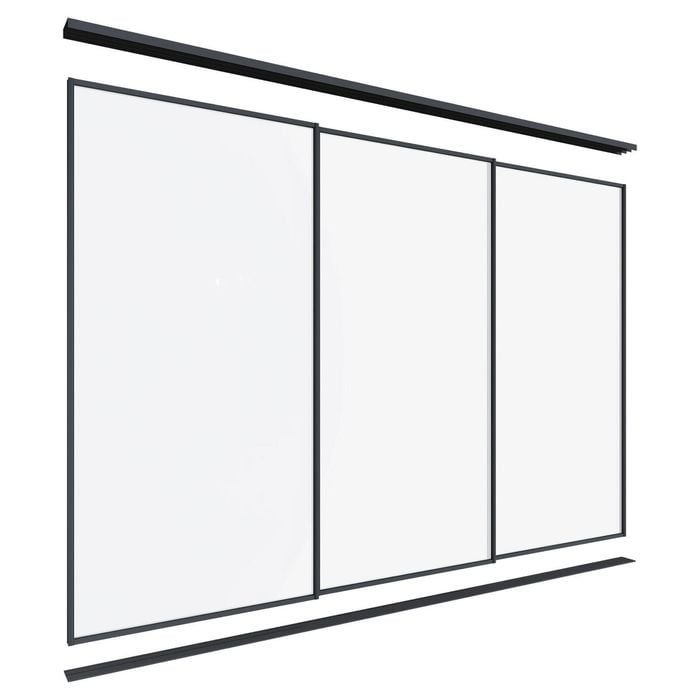 Lugna 2400 x 2701-3600mm Black Optiglass Panels Wardrobe Triple Sliding Doors